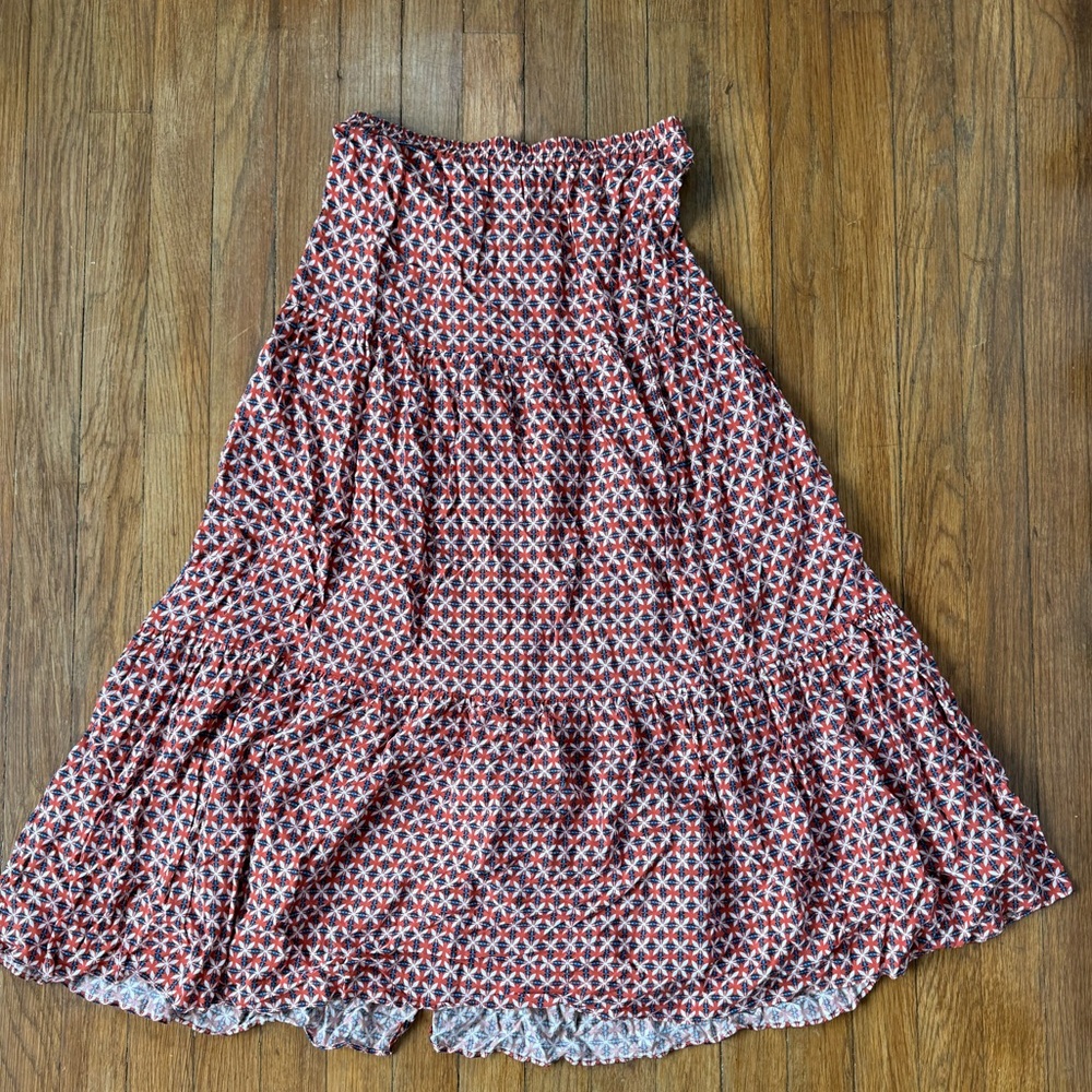 Max Studio Red and White Patterned Tiered Maxi Skirt - Picture 2 of 4